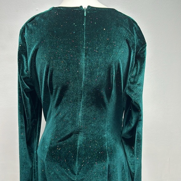 Double Crazy Midi Dress Velvet Velour Glitter Sparkle Emerald Green Size Large - Picture 7 of 12